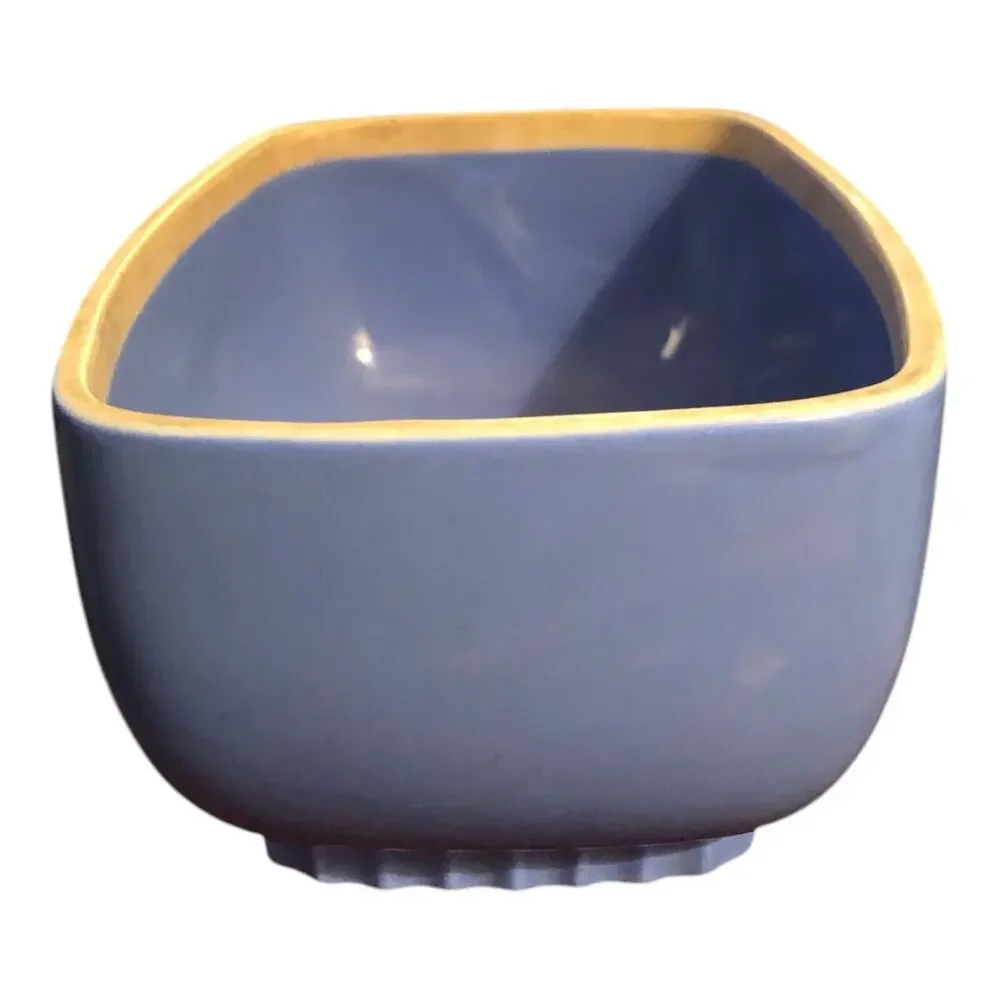Vintage Hall Pottery Montgomery Ward Blue Gold Trim Rectangular Dish 8” USA